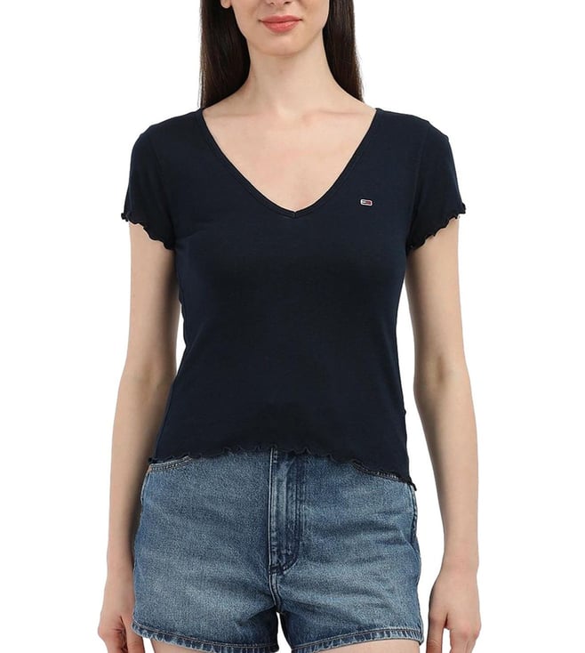 売れ筋商品|||トミーヒルフィガー Tシャツ レディース トップス SLIM TEE - Print T-shirt - dark night navy Tommy Hilfiger Women's Dark Night Navy Printed Slim T-Shirt
