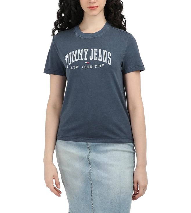 Tommy Hilfiger Women's Dark Night Navy Printed Regular T-Shirt