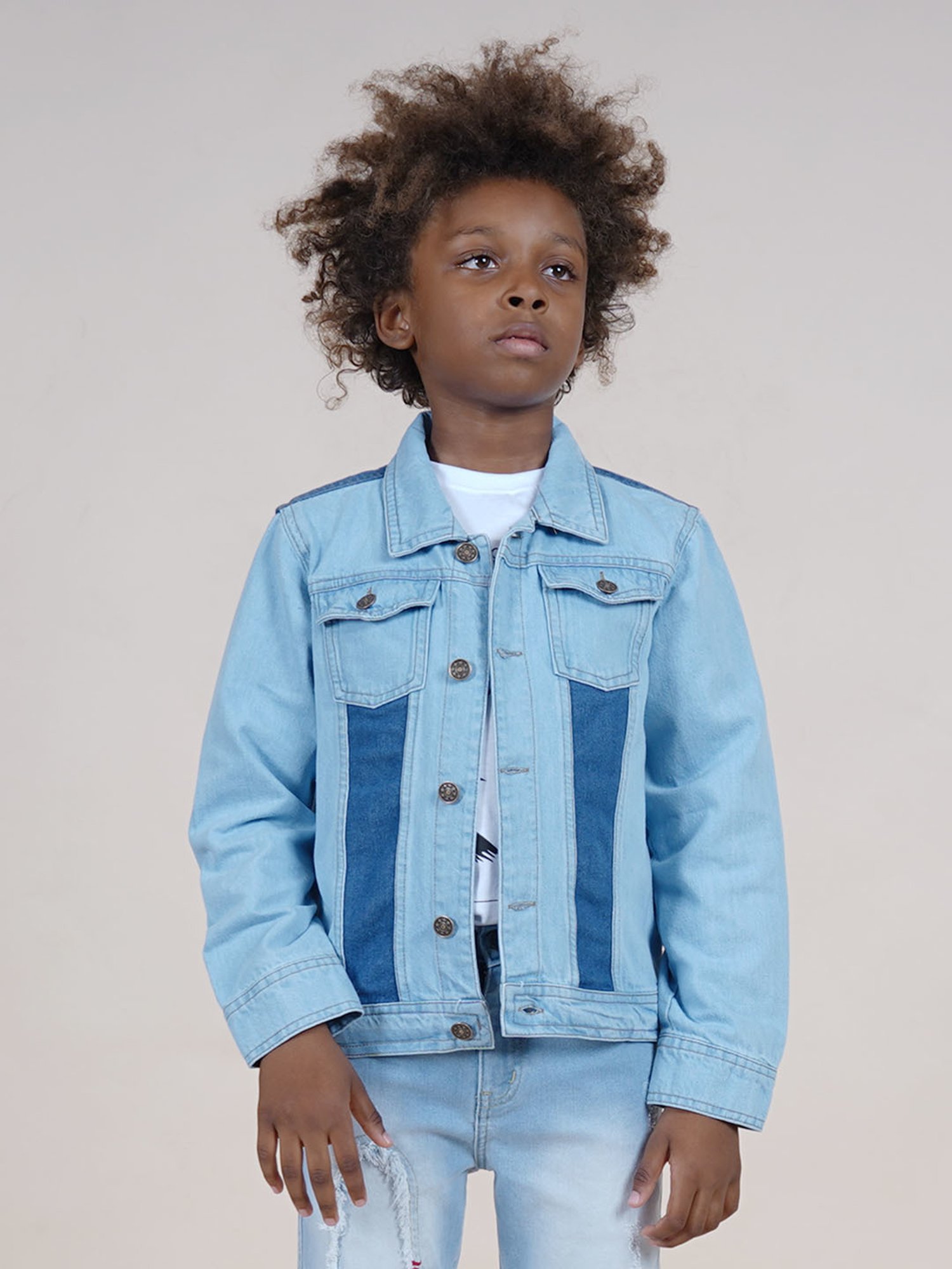 Kiddopanti Blue Denim Regular Solid Coats Jackets