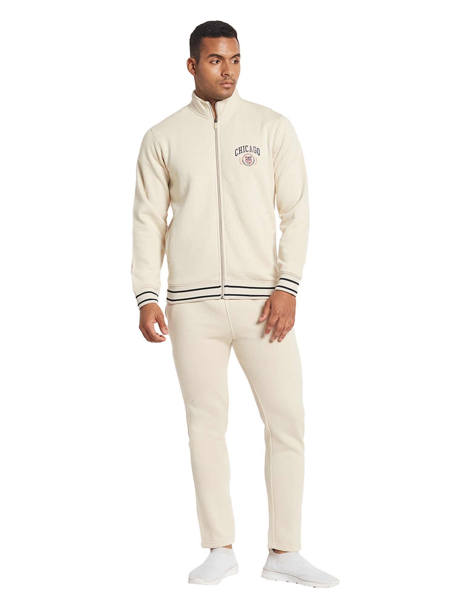 Octave Cream Polyester Regular fit Solid Tracksuits