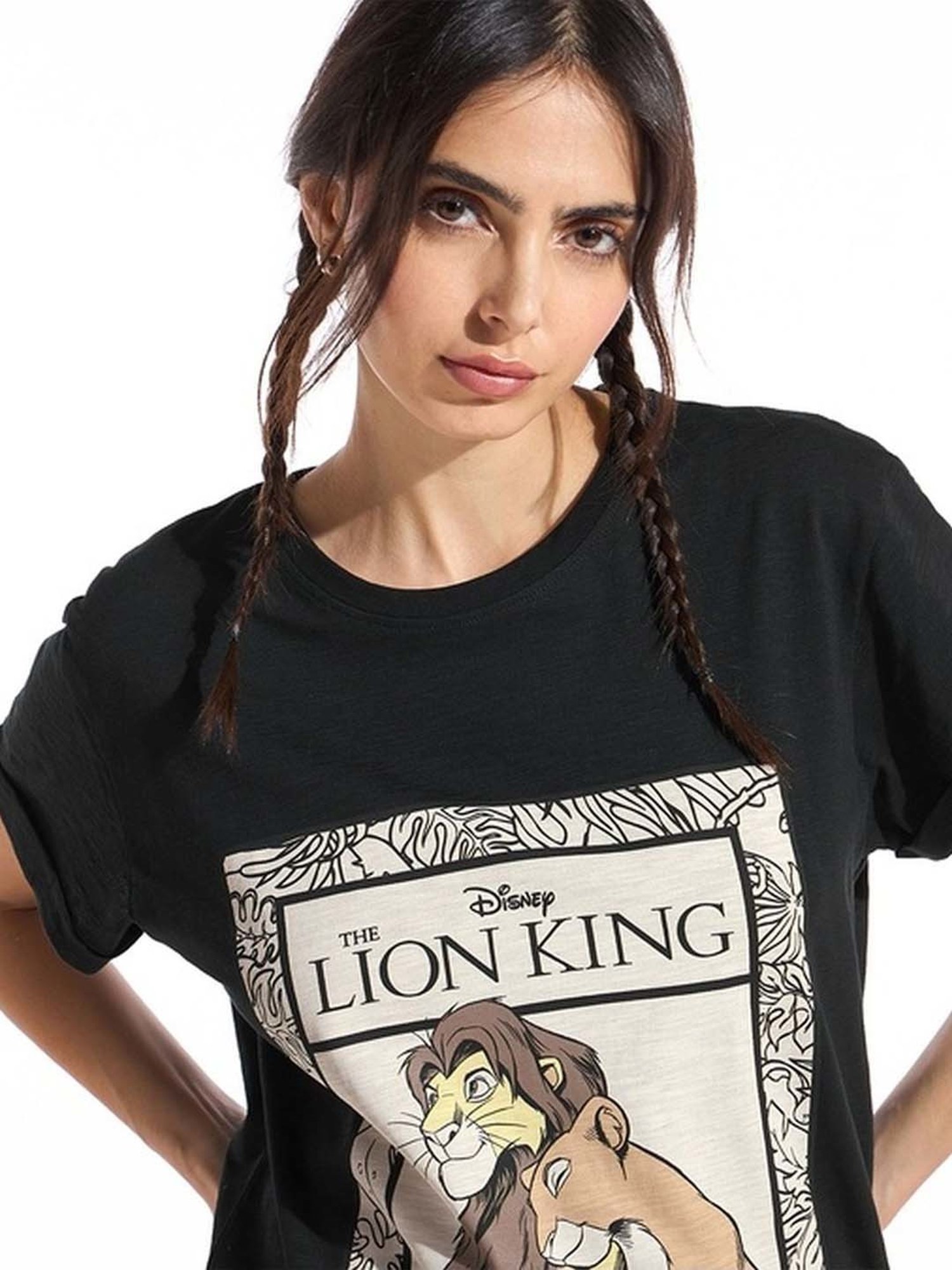 Lion Design Ud Fabric 3d Lion T Shirt Bewakoof Women's Black Simba
