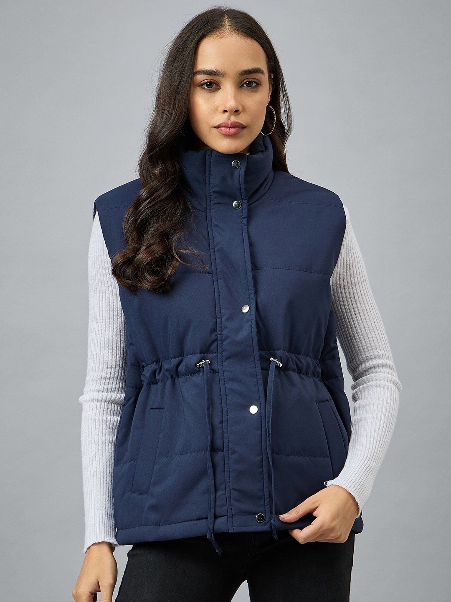 CLUB YORK Denim Polyester Solid Sleeveless Jacket