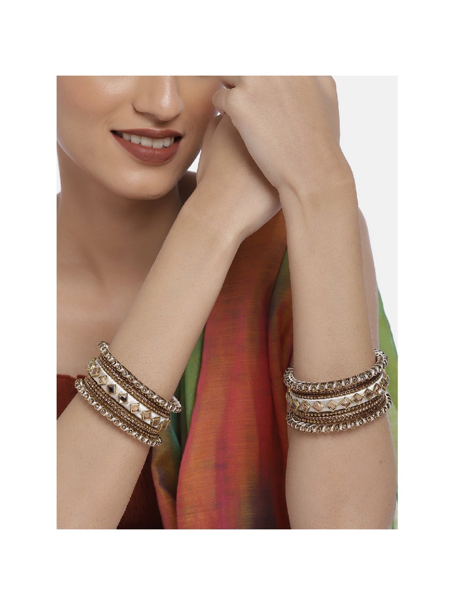 Buy Peora White Kundan Chuda Bangle Set Navratri and s Online At