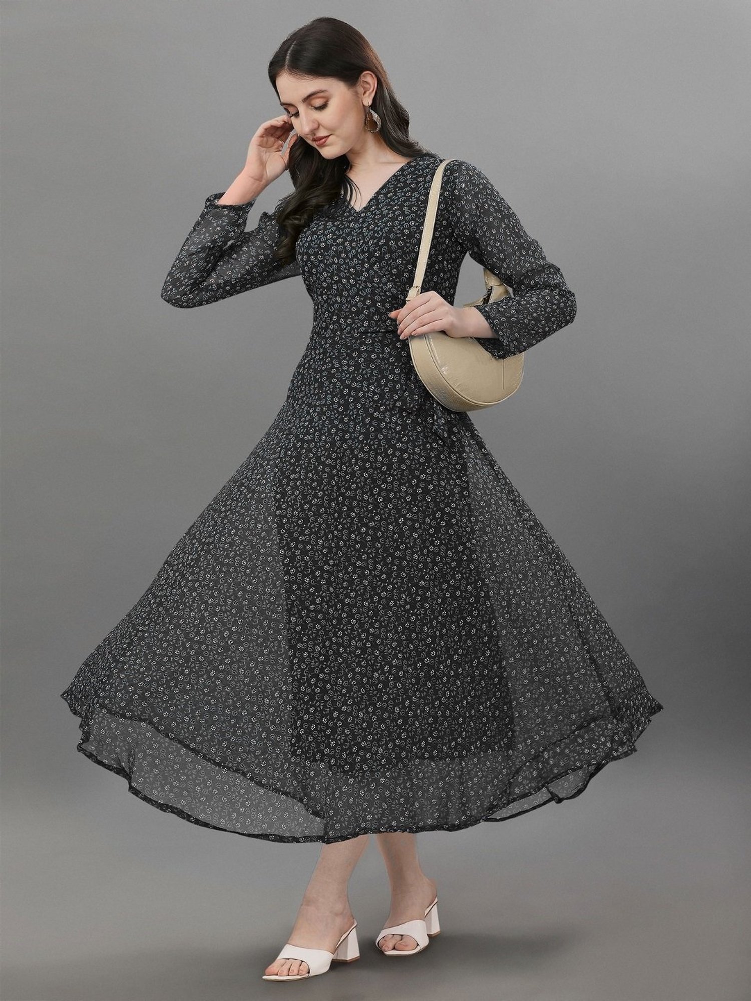 Orangerie Dot Long Dress black Black Polka Dot Maxi Dress