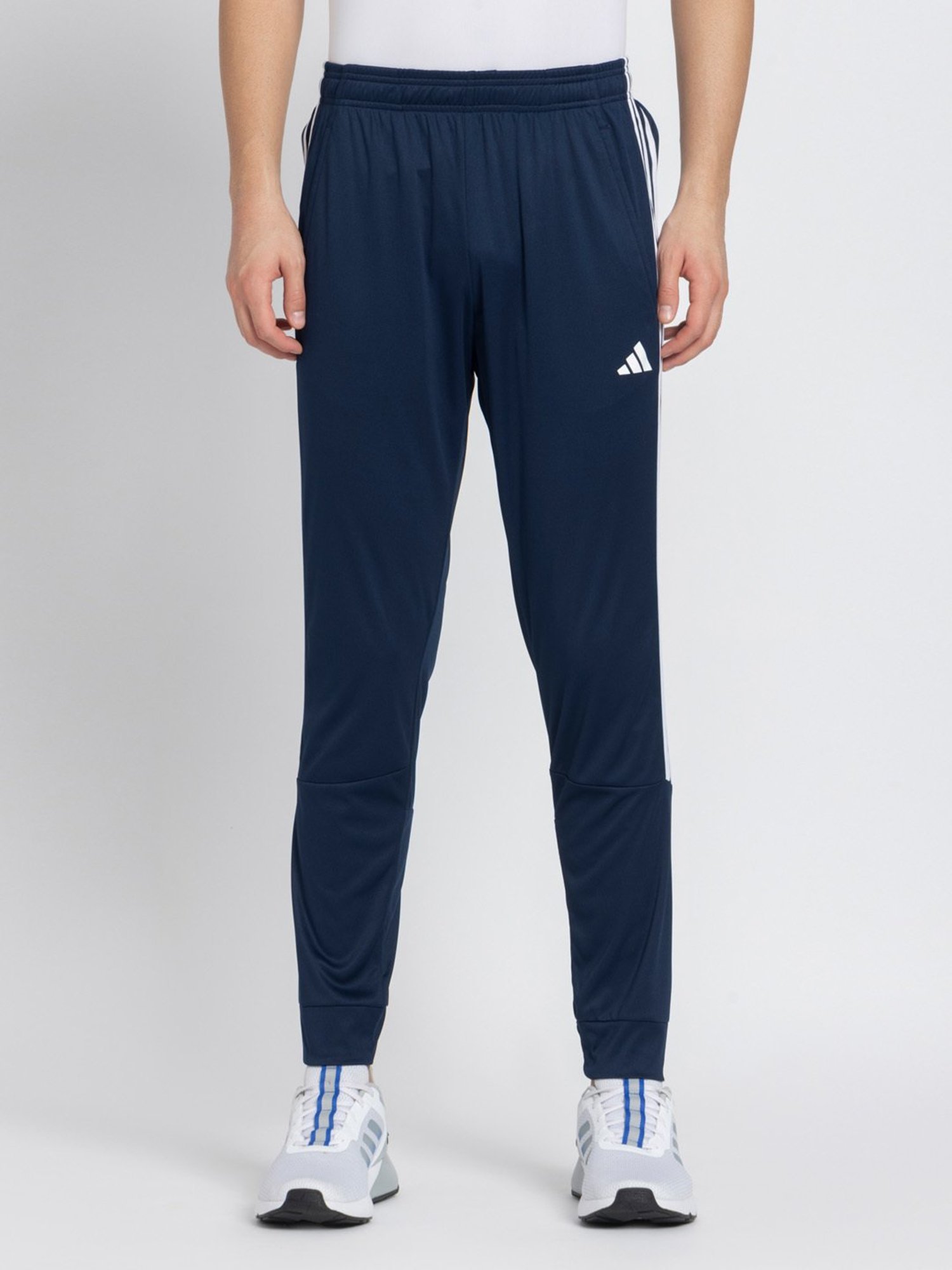 Buy Adidas Men Navy Polyester Regular Fit Stripes Trackpant For