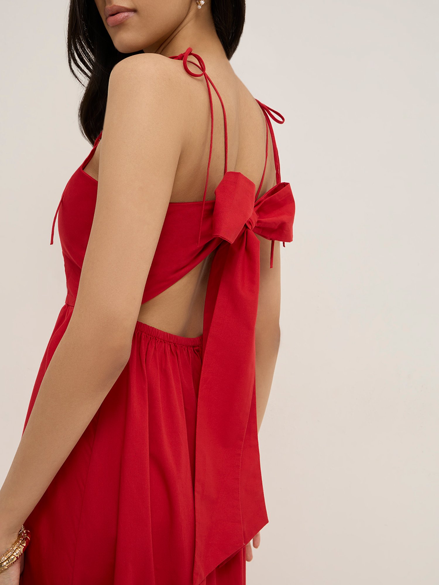 LOV by Westside Red Bow Design Cotton A-Line Dress 