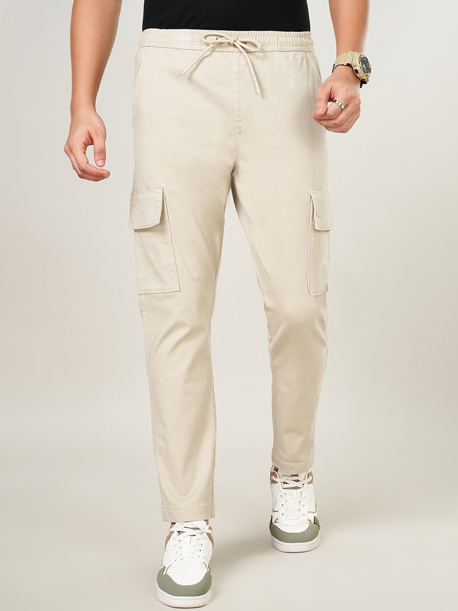 Urban Ranger By Pantaloons Off-White Cotton Slim Fit Cargos