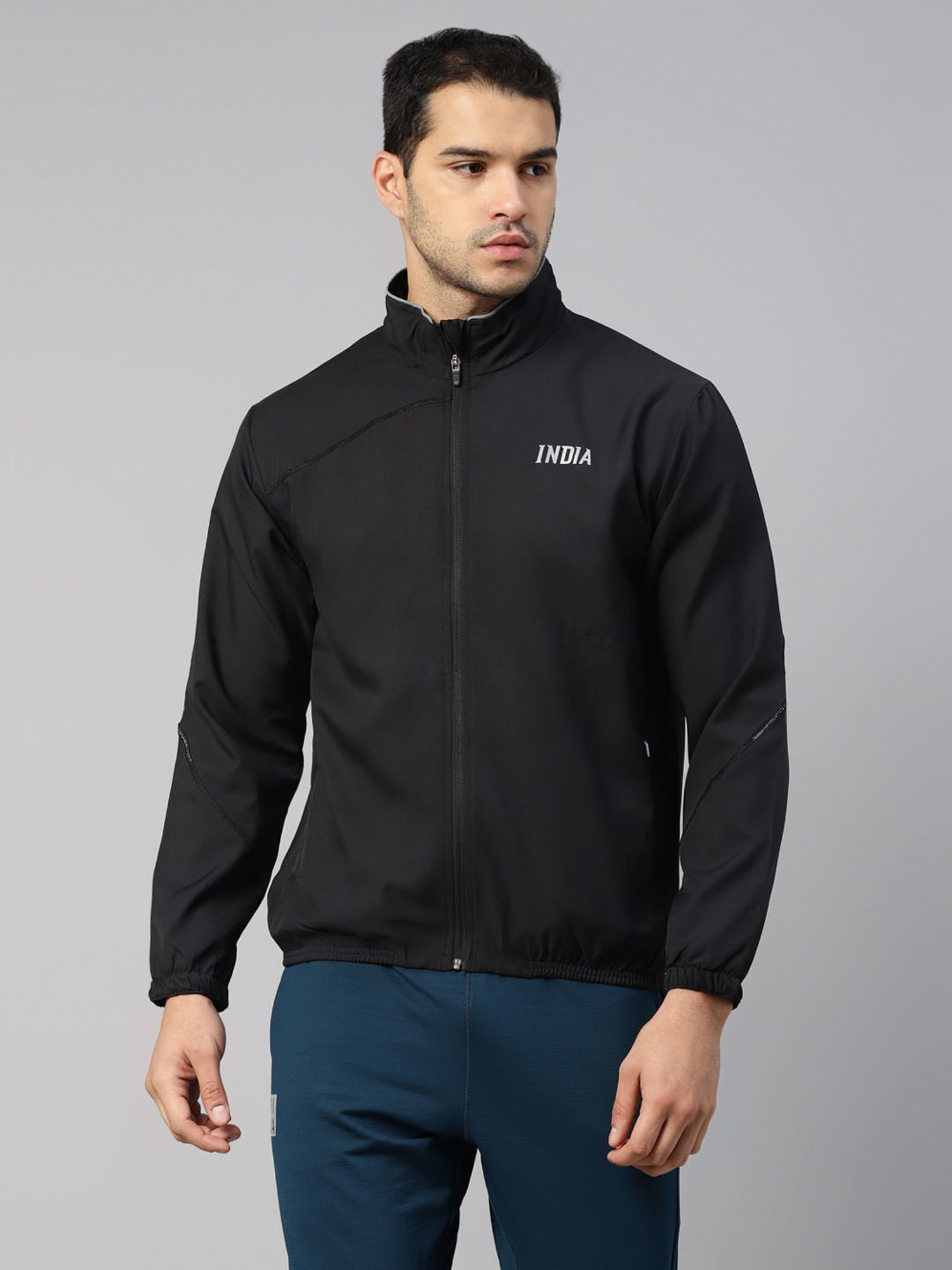Dida Black Polyster Regular Fit Sports Jacket