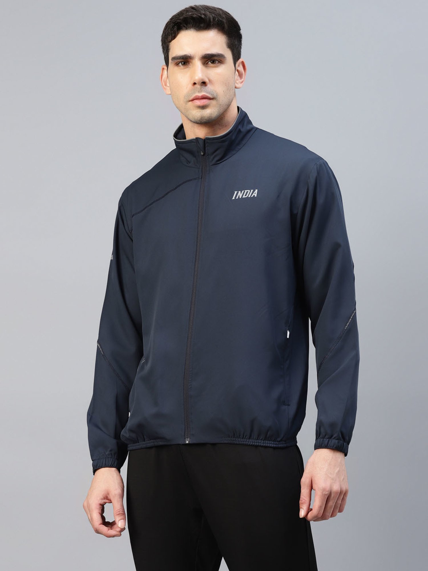 Dida Navy Polyster Regular Fit Sports Jacket