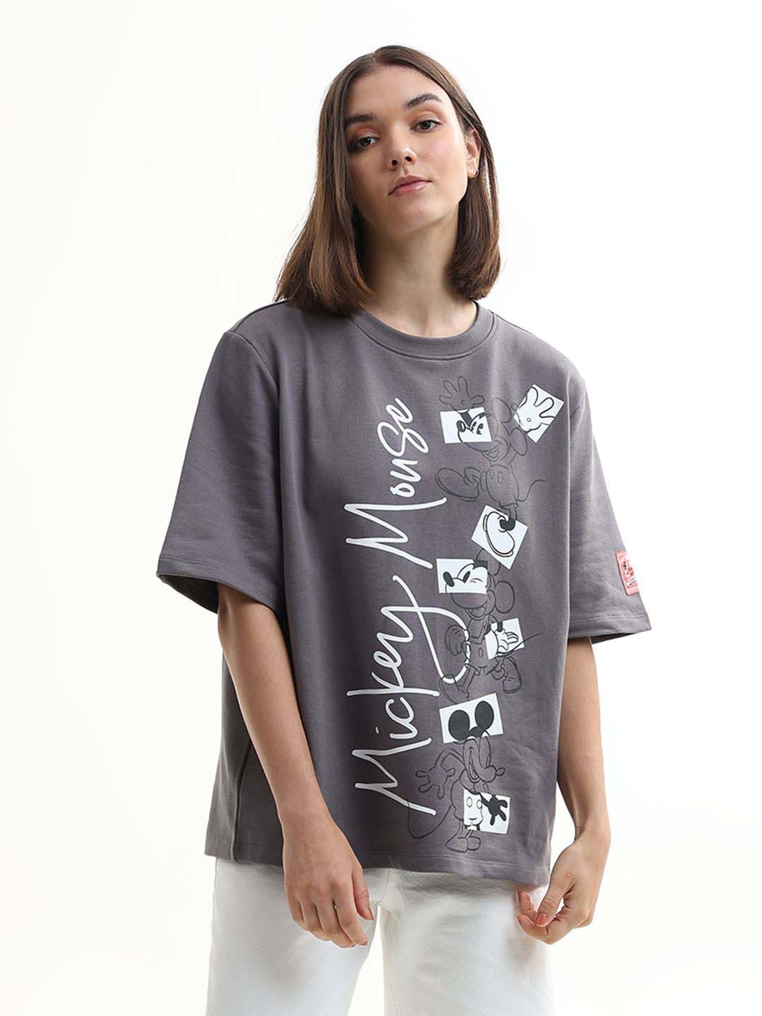 Buy Only Grey X Mickey Printed Unisex Oversized T-Shirt Online