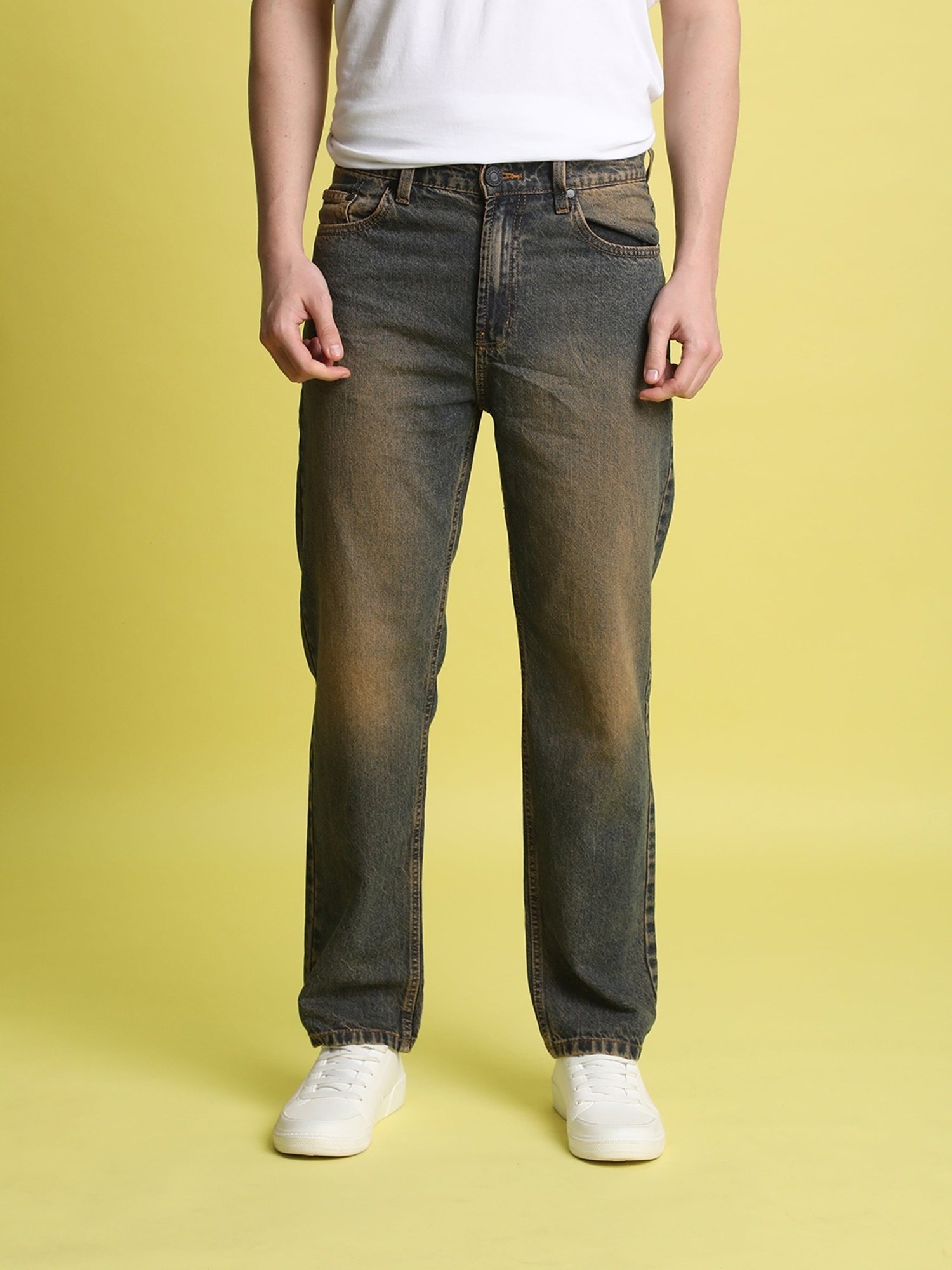 Buy Cotton Straight Fit Low Distress Light Fade Jeans Online