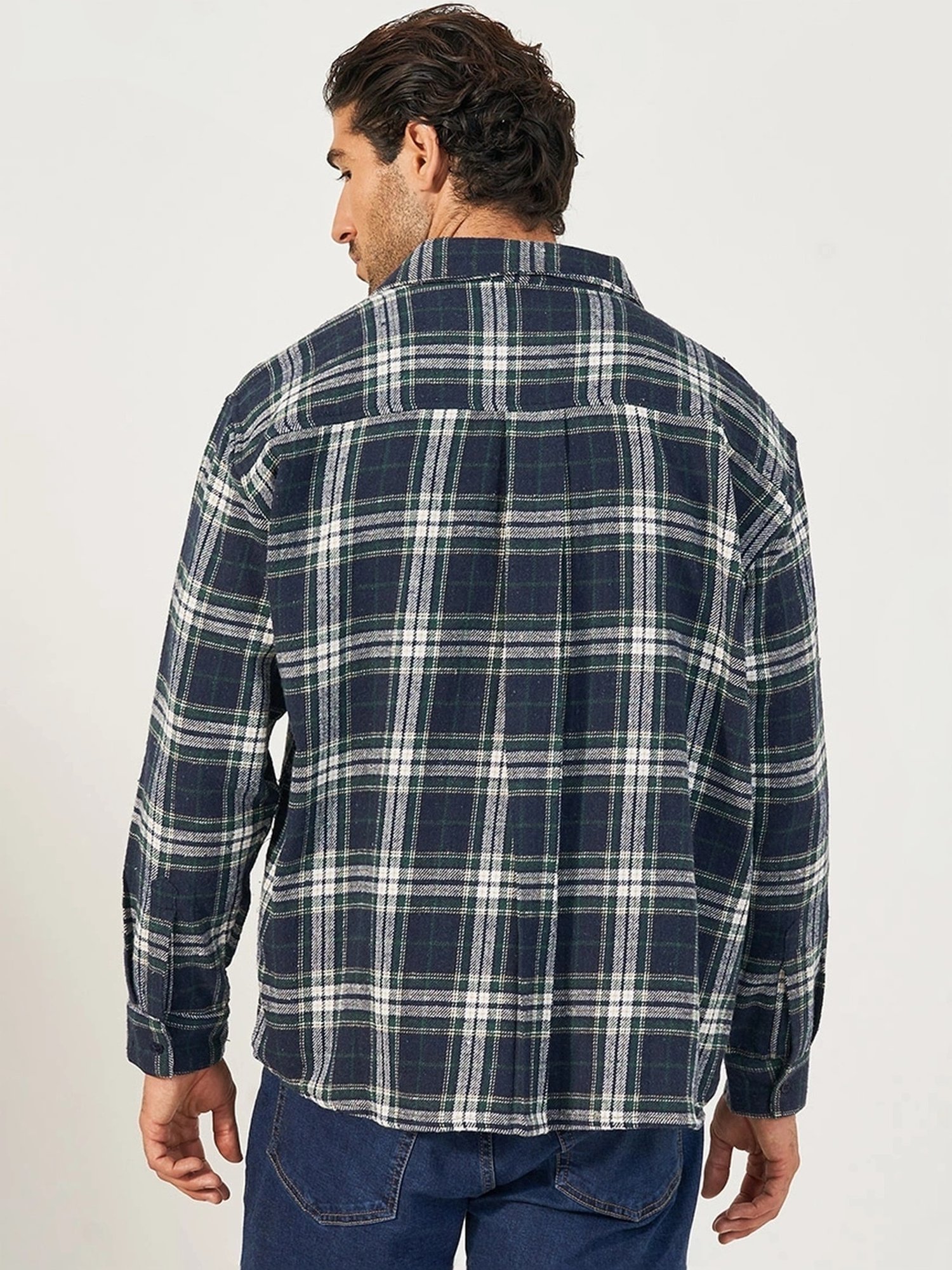 Buy Styli Blue Lumberjack Brushed Flannel Checkered Relaxed Fit