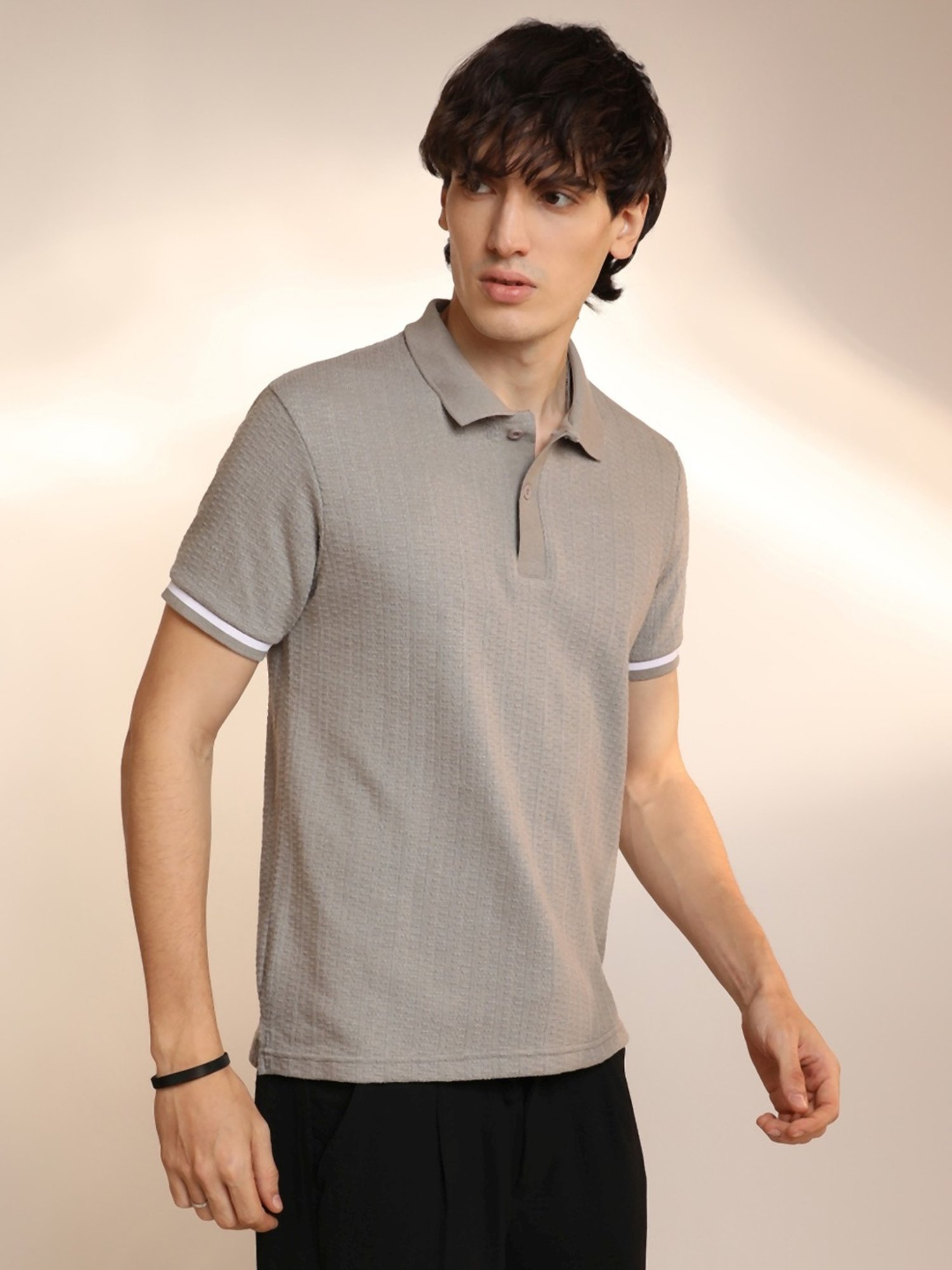 Buy Campus Sutra Grey Striped Polo T-Shirt for Mens Online @ Tata CLiQ