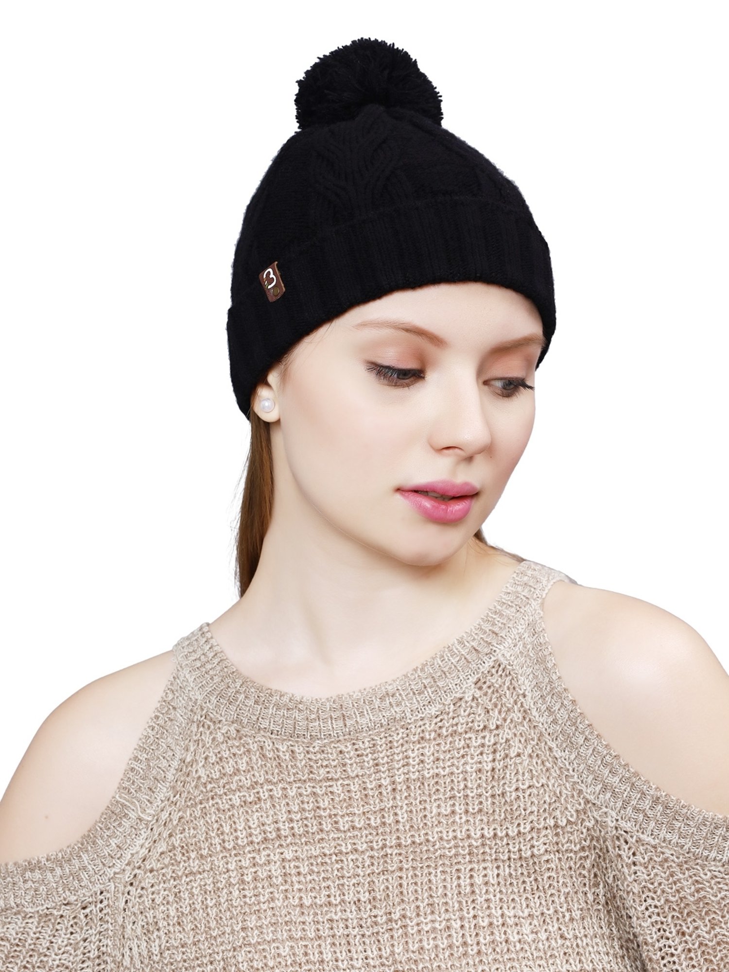 Buy BHARATASYA Acrylic Black Women Beanie cap Online @ Tata CLiQ