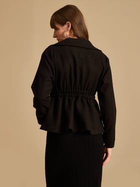 Kazo Black Solid Peplum Jacket