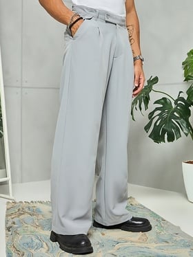 Bewakoof Grey Wide Leg Solid Korean Pants