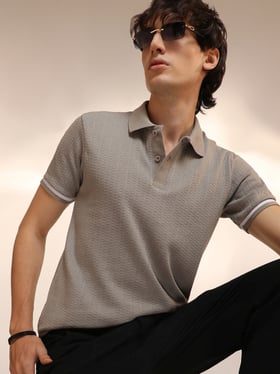 Buy Campus Sutra Grey Striped Polo T-Shirt for Mens Online @ Tata CLiQ