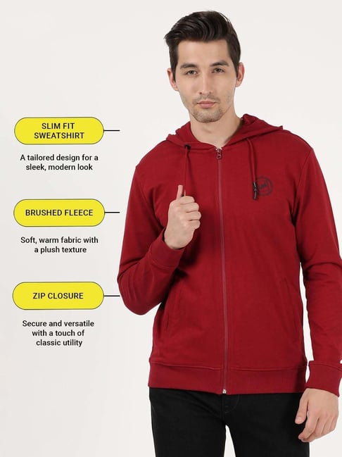 Buy Lee Red Cotton Slim Fit Hooded Sweatshirt for Mens Online