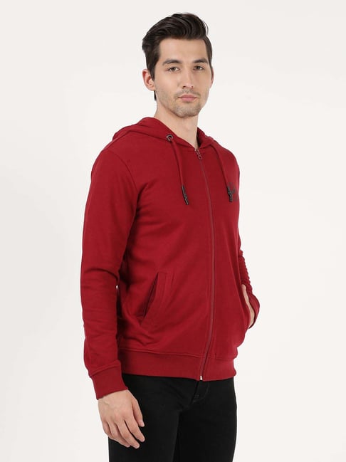 Buy Lee Red Cotton Slim Fit Hooded Sweatshirt for Mens Online