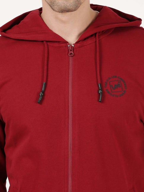 Buy Lee Red Cotton Slim Fit Hooded Sweatshirt for Mens Online