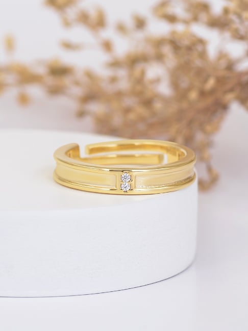 Pure Sterling Silver 18K-Gold Plating Two Stone Adjustable Rings Women  Girls