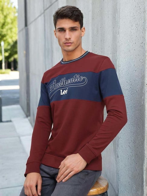 Lee Red Blue Cotton Slim Fit Printed Sweatshirt