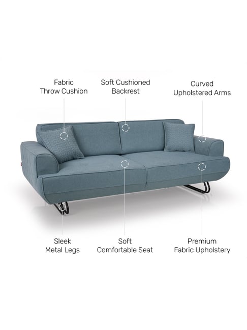 Buy Durian Cassandra Teal Blue Fabric 3 Seater Sofa at Best Price