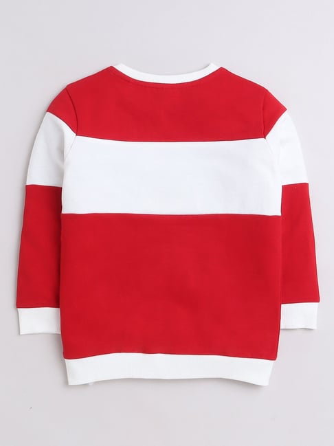 Bumzee Girls Red White Color Block Full Sleeves Sweatshirt