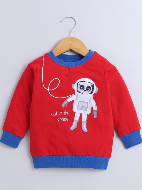 Bumzee Boys Red Printed Full Sleeves Sweatshirt