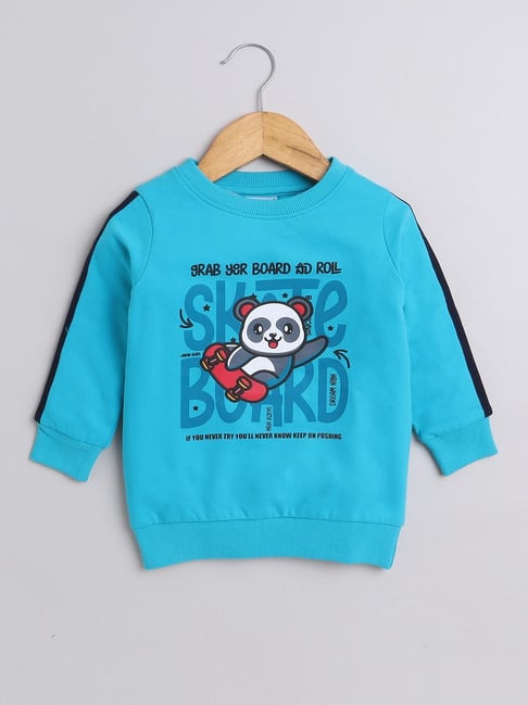 Bumzee Boys Blue Printed Full Sleeves Sweatshirt