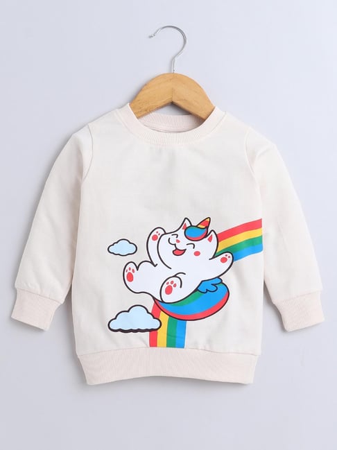 Bumzee Girls Cream Printed Full Sleeves Sweatshirt