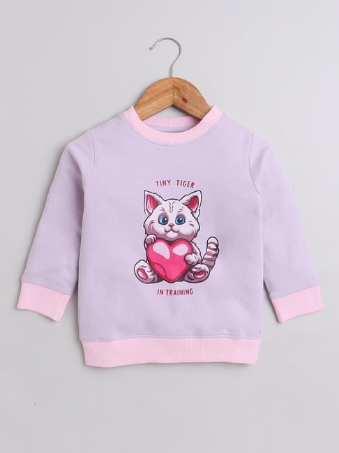 Bumzee Girls Lilac Printed Full Sleeves Sweatshirt