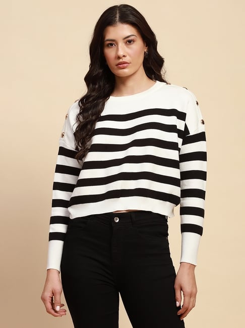 Global Republic White Relaxed Fit Stripes Pullover
