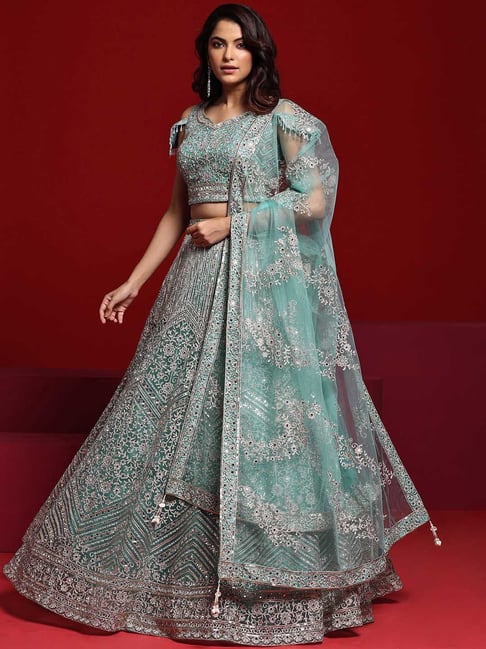 Buy Libas Art Sea Green Embellished Lehenga Choli With Dupatta for
