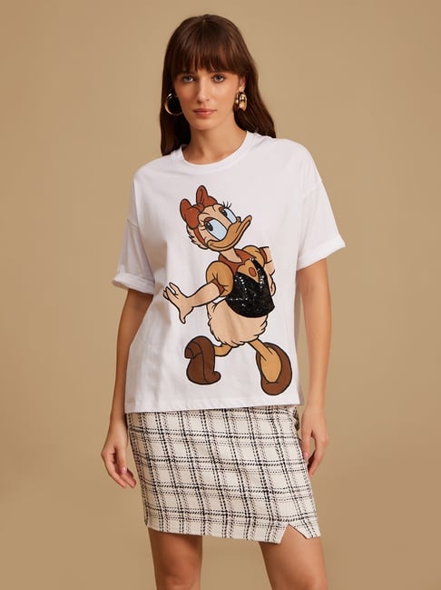KAZO White Cotton Jersey Printed T-shirt