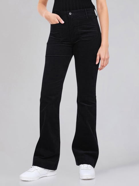 Wrangler Black Cotton Solid Flare fit Jeans-picture-32