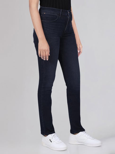 Wrangler Blue Cotton Solid Slim fit Jeans