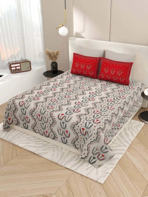 Living Roots Grey 300 TC Cotton King Bedsheet with 2 Pillow Covers-picture-36