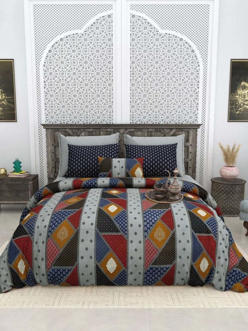 Living Roots Blue 300 TC Cotton King Bedsheet with 2 Pillow Covers-picture-48