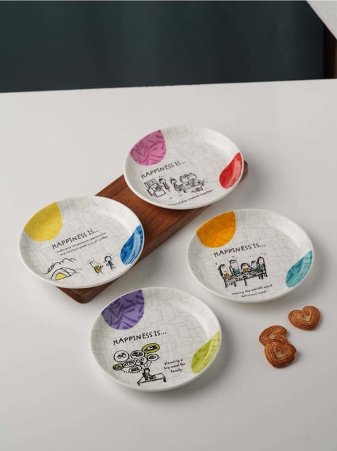 Clay Craft Urmi Delight Multicolor Ceramic Medium Snack Plates - Set of 4