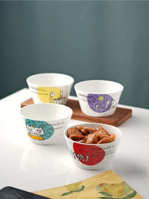 Clay Craft Nikko Delight Multicolor Ceramic Snack Bowls (470ml) - Set of 4