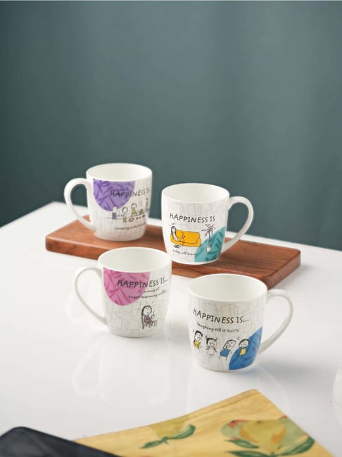 Clay Craft Alton Delight Multicolor Ceramic Coffee & Tea Cups (220ml) - Set of 4