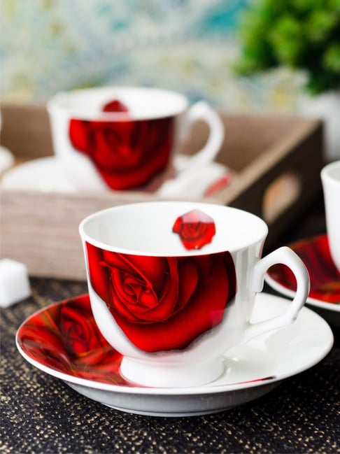 Sonaki Transparent Bone China Cup Saucer Set of 12