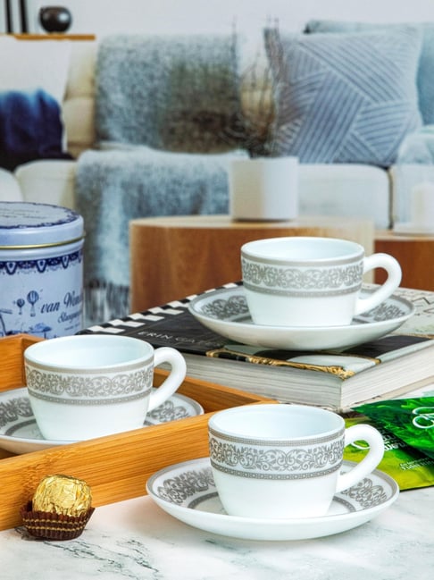 Cello White Opalware Cup & Saucer - Set of 6