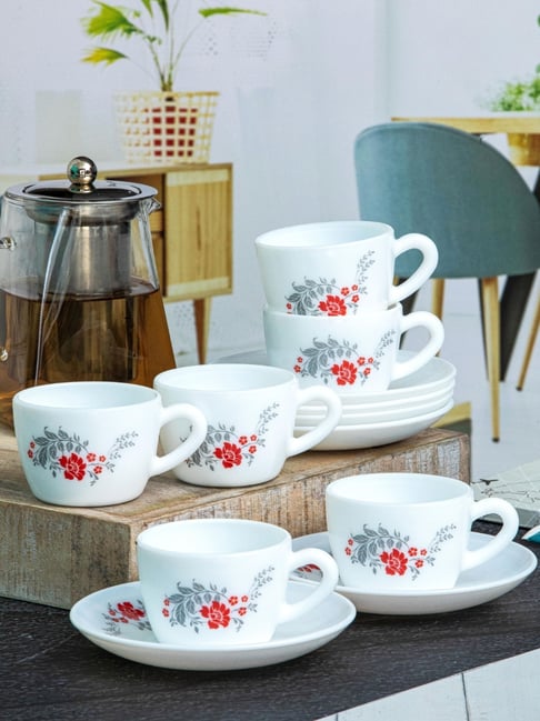 Cello White Opalware Cup & Saucer - Set of 6