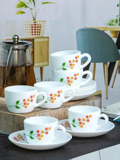 Cello White Opalware Cup & Saucer - Set of 6