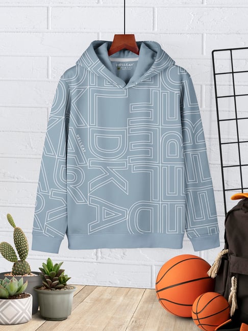 HELLCAT Boys Grey Printed Full Sleeves Hoodie