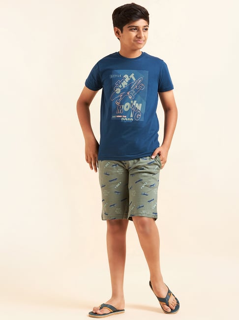Sweet Dreams Boys Navy & Green Printed T-Shirt with Shorts-picture-20