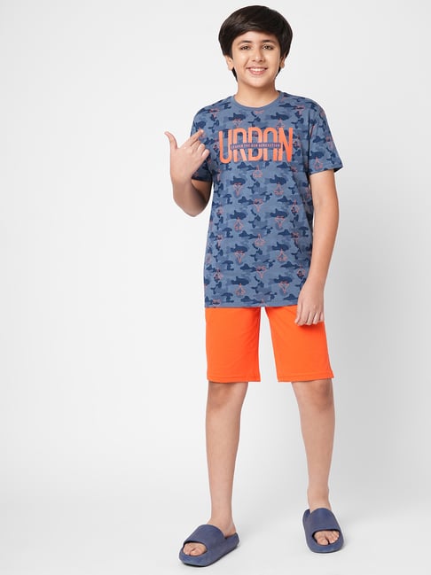 Sweet Dreams Boys Blue & Orange Printed T-Shirt with Shorts-picture-22
