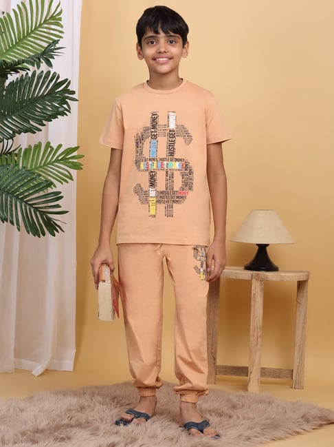 Sweet Dreams Boys Beige Printed T-Shirt with Pants-picture-23